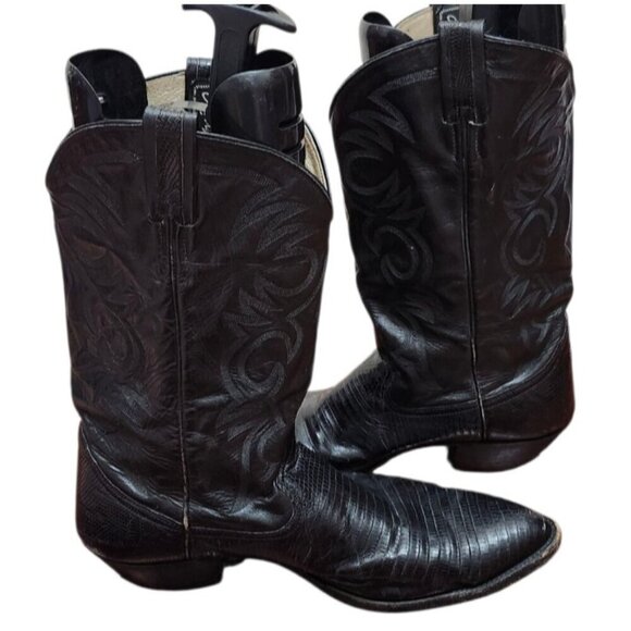 Vtg Larry Mahan Black Leather Cowboy Boots SIze 11 B, made in Texas main image 6